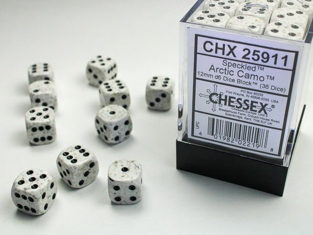 Dice Block: 16 mm, 12 D6 Dice Set- Speckled Arctic Camo (Black Light Reactive) - Gootzy Gaming