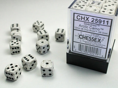 Dice Block: 16 mm, 12 D6 Dice Set- Speckled Arctic Camo (Black Light Reactive) - Gootzy Gaming