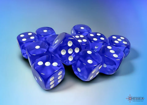 Dice Block: 16 mm, 12 D6 Dice Set- Translucent Blue/White - Gootzy Gaming
