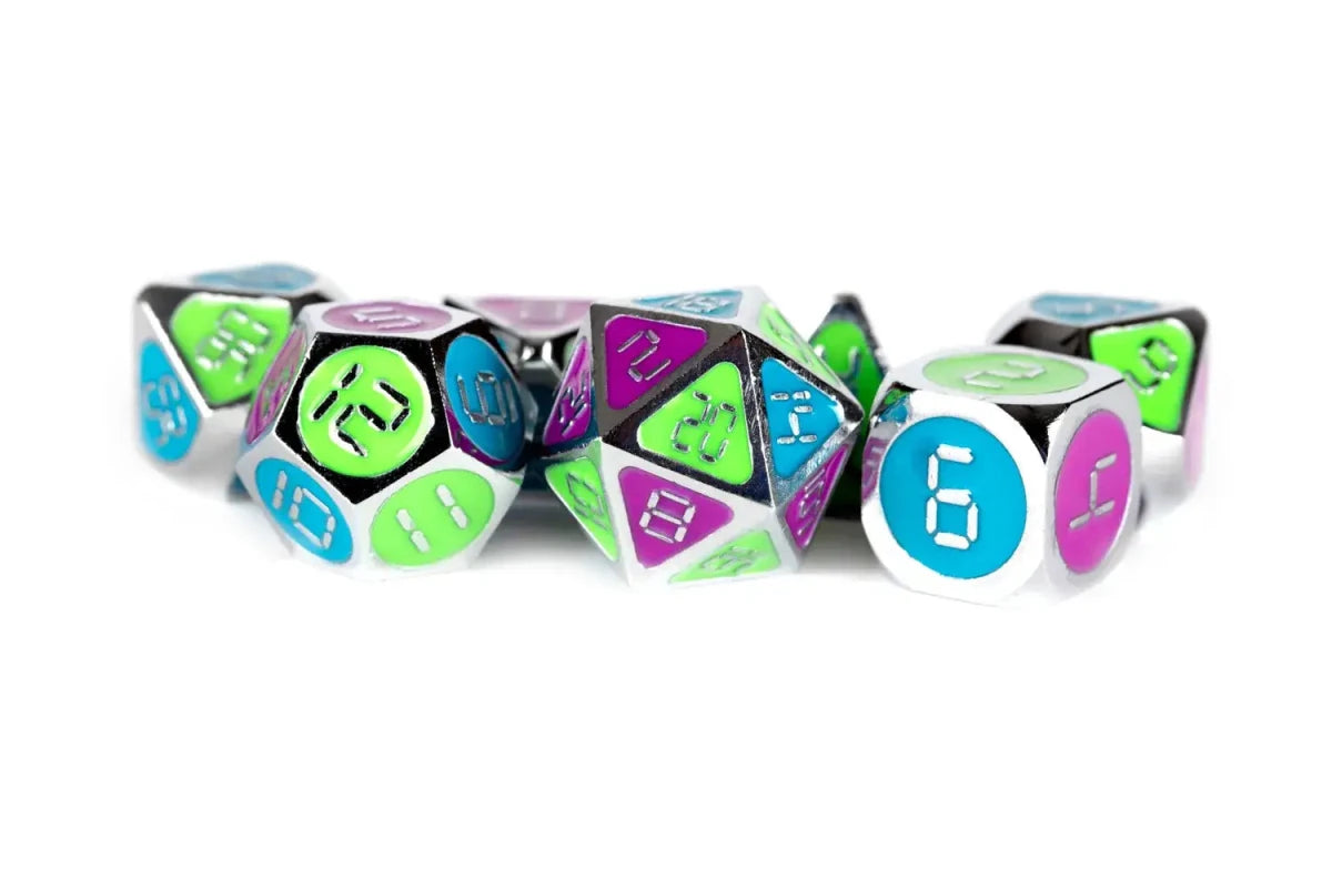 Digital Neon Glow in the Dark Enamel - Metal Standard 7 Dice Set - D&D Dice - Gootzy Gaming