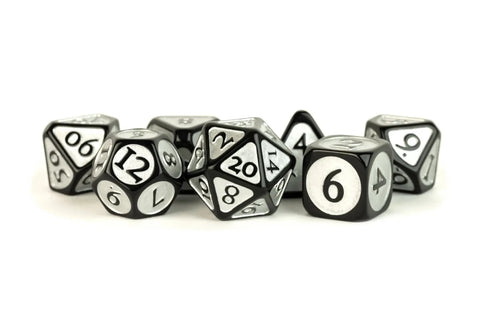 Enamel Acrylic Dice - 16mm 7 Dice Set - Black with Silver Enamel - Gootzy Gaming
