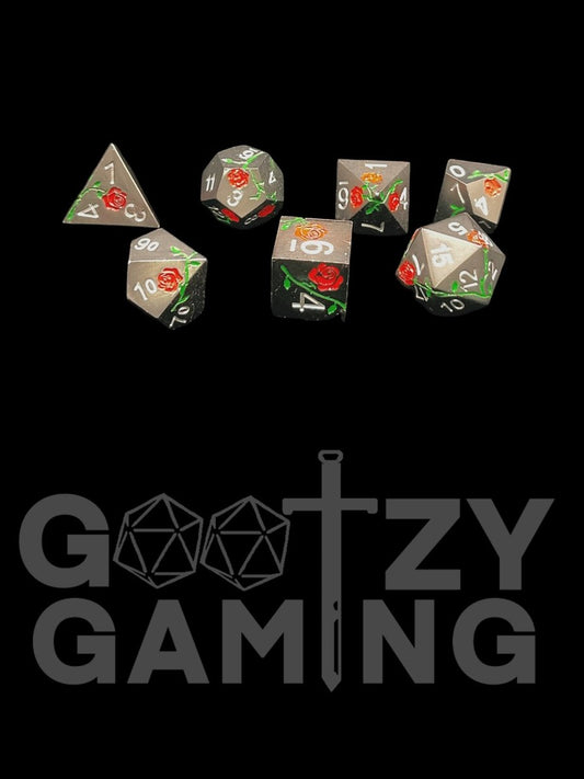 Enchanted Rose - Metal 7 Dice Set - D&D Dice - Gootzy Gaming