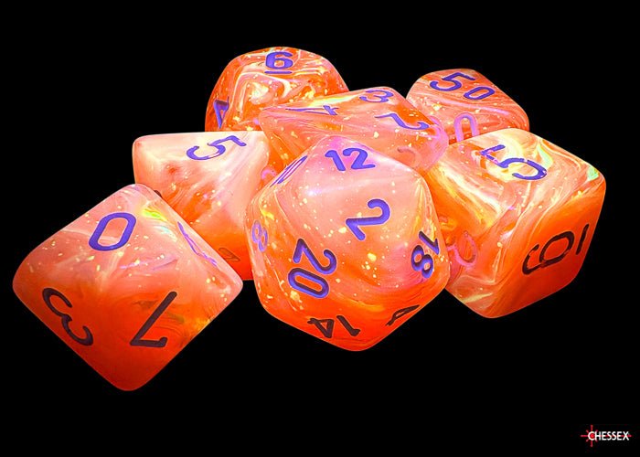Festive Dahlia/White - Luminary Mega - hedral 7 Die Set - D&D Dice - Gootzy Gaming
