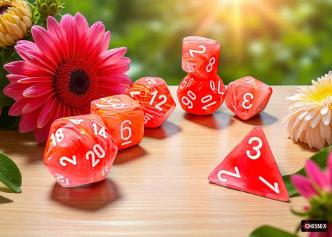 Festive Dahlia/White - Luminary Mega - hedral 7 Die Set - D&D Dice - Gootzy Gaming