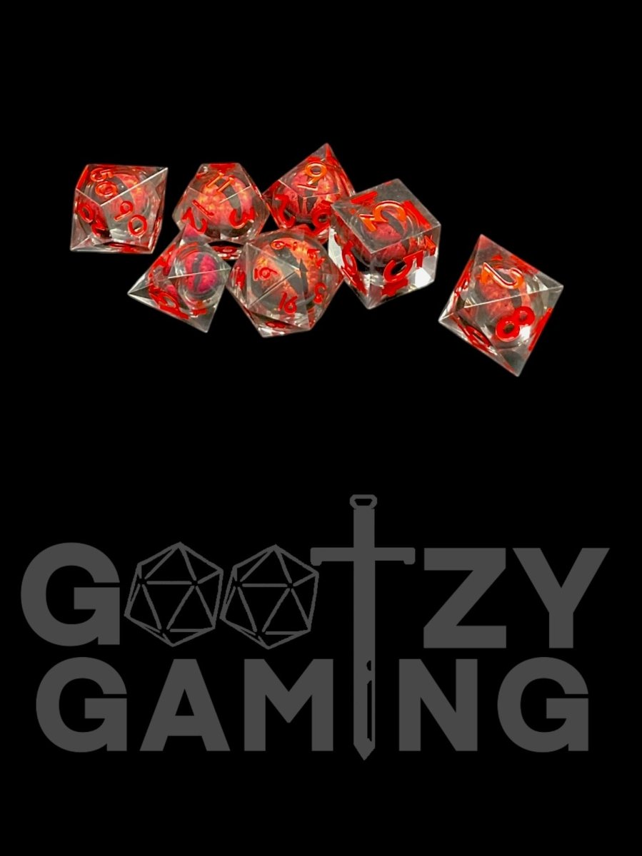 Fire Dragon Eye - Liquid Core 7 Dice Set - D&D Dice - Gootzy Gaming