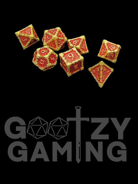 Fire Dragonscale - Metal 7 Dice Set - D&D Dice - Gootzy Gaming