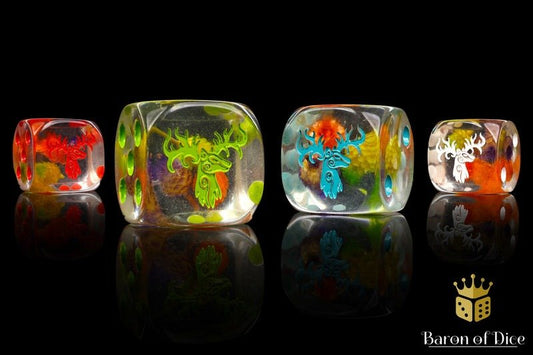Forest Stag - Hand Crafted Resin 25 Round Corner Dice Set - Gootzy Gaming