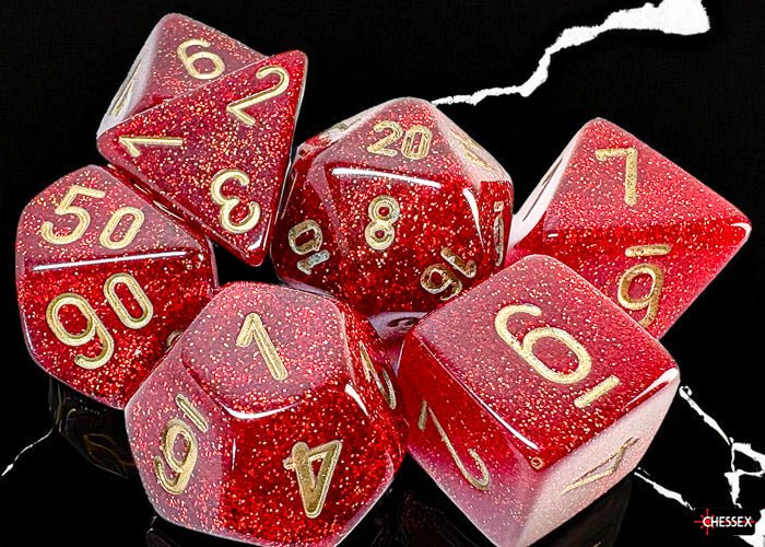 Glitter Ruby/Gold - Mega - hedral 7 Die Set - D&D Dice - Gootzy Gaming