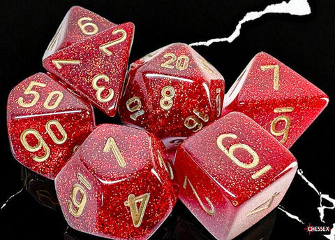 Glitter Ruby/Gold - Mega - hedral 7 Die Set - D&D Dice - Gootzy Gaming