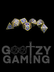 Gold and Blue Shimmer - Metal 7 Dice Set - D&D Dice - Gootzy Gaming