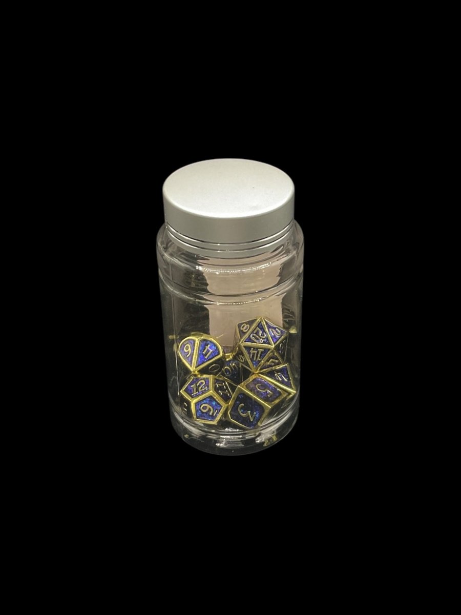 Gold and Blue Shimmer - Metal 7 Dice Set - D&D Dice - Gootzy Gaming