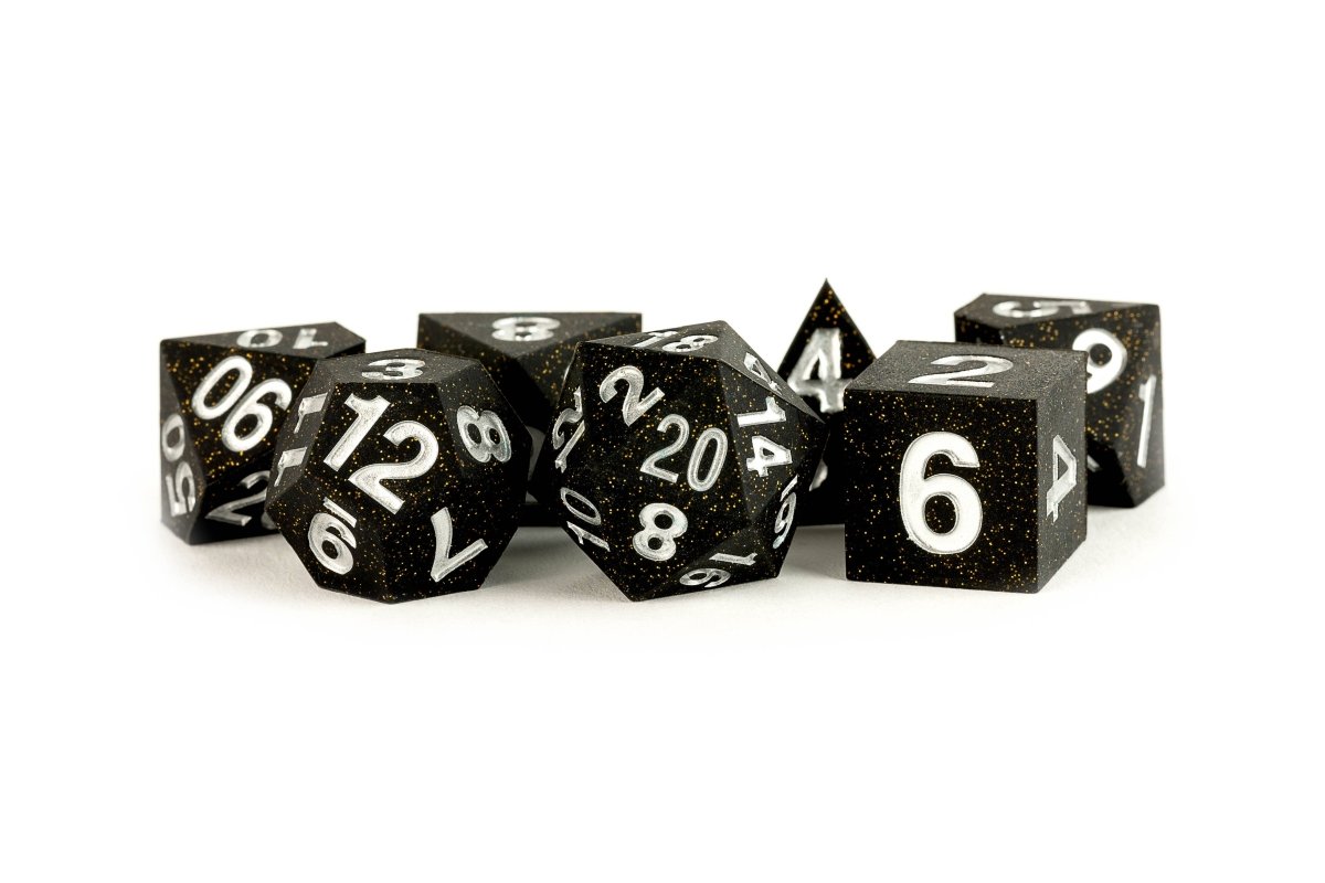 Gold Scatter - Sharp Edge Silicone Rubber Standard 7 Dice Set - D&D Dice - Gootzy Gaming