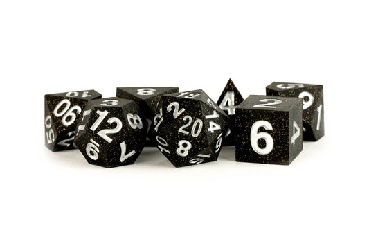 Gold Scatter - Sharp Edge Silicone Rubber Standard 7 Dice Set - D&D Dice - Gootzy Gaming