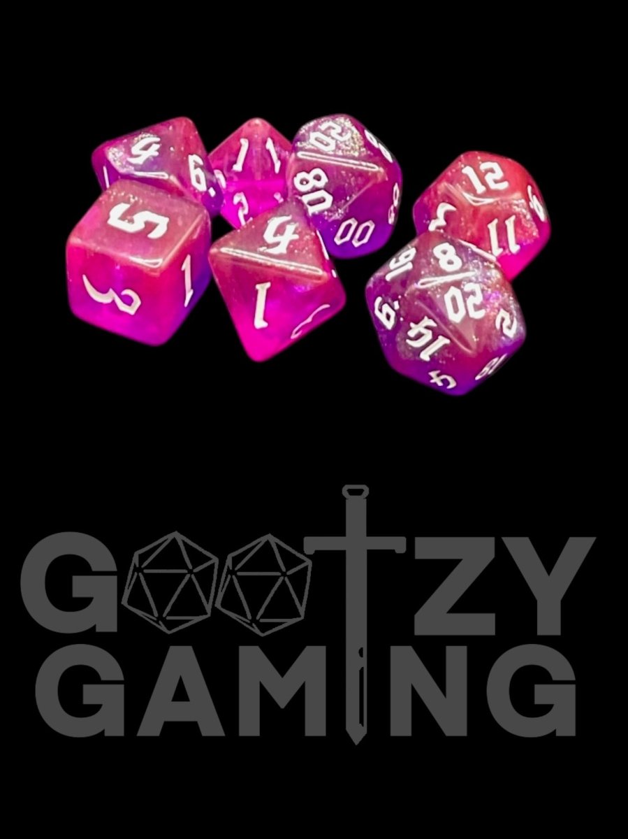 Gothic Spark Purple Pink - Plastic Standard 7 Dice Set - D&D Dice - Gootzy Gaming