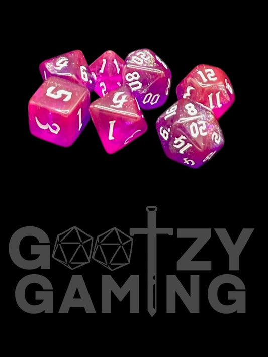 Gothic Spark Purple Pink - Plastic Standard 7 Dice Set - D&D Dice - Gootzy Gaming