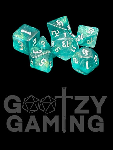 Gothic Sparkle Aqua - Plastic Standard 7 Dice Set - D&D Dice - Gootzy Gaming