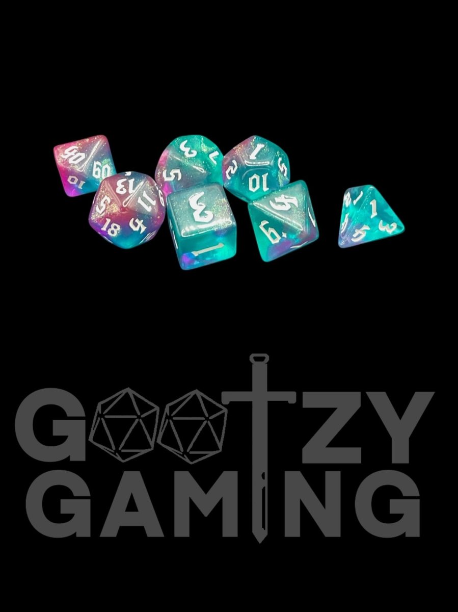 Gothic Sparkle Blue - Plastic Standard 7 Dice Set - D&D Dice - Gootzy Gaming