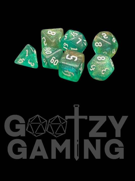 Gothic Sparkle Green - Plastic Standard 7 Dice Set - D&D Dice - Gootzy Gaming