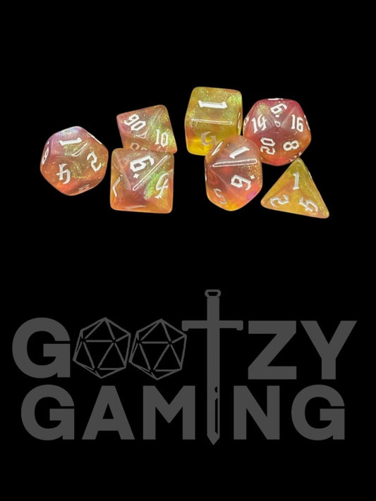 Gothic Sparkle Sunset - Plastic Standard 7 Dice Set - D&D Dice - Gootzy Gaming