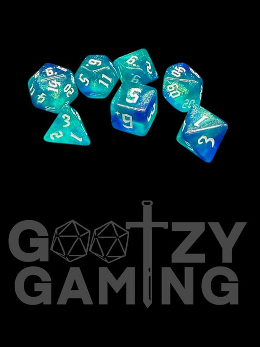 Gothic Sparkle Water - Plastic Standard 7 Dice Set - D&D Dice - Gootzy Gaming