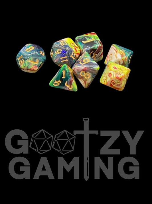 Gothic Swirl Riches - Plastic Standard 7 Dice Set - D&D Dice - Gootzy Gaming