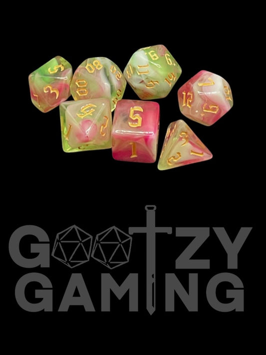 Gothic Swirl Rose - Plastic Standard 7 Dice Set - D&D Dice - Gootzy Gaming