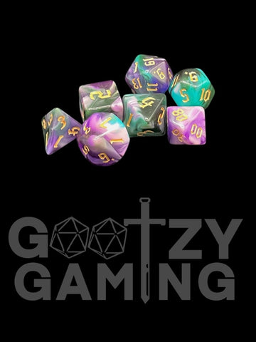 Gothic Swirl Stormcloud - Plastic Standard 7 Dice Set - D&D Dice - Gootzy Gaming