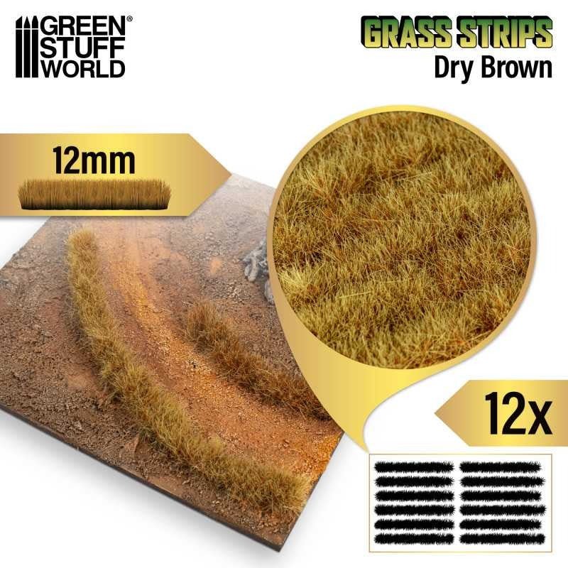 Grass Stripes - Dry Brown 12mm - Green Stuff World - 12x Self Adhesives - Gootzy Gaming
