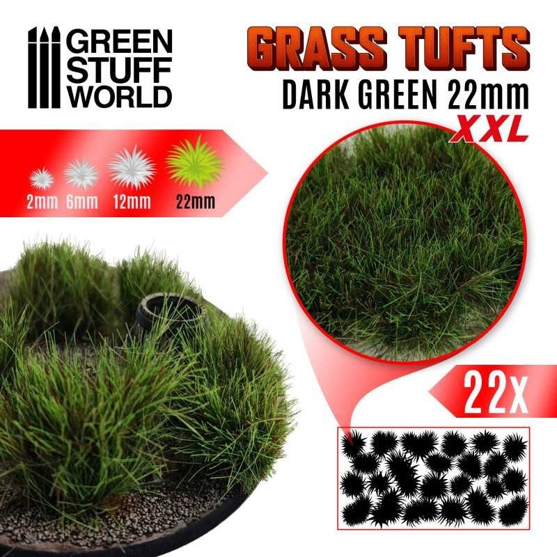 Grass Tufts - Dark Green XXL 22mm - Green Stuff World - 22x Self Adhesives - Gootzy Gaming