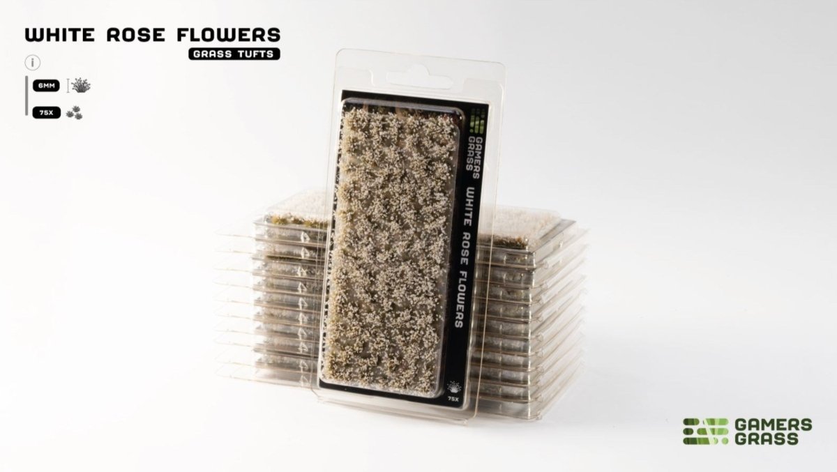 Grass Tufts - White Rose Flowers - Gamers Grass - 75x Self Adhesives - Gootzy Gaming