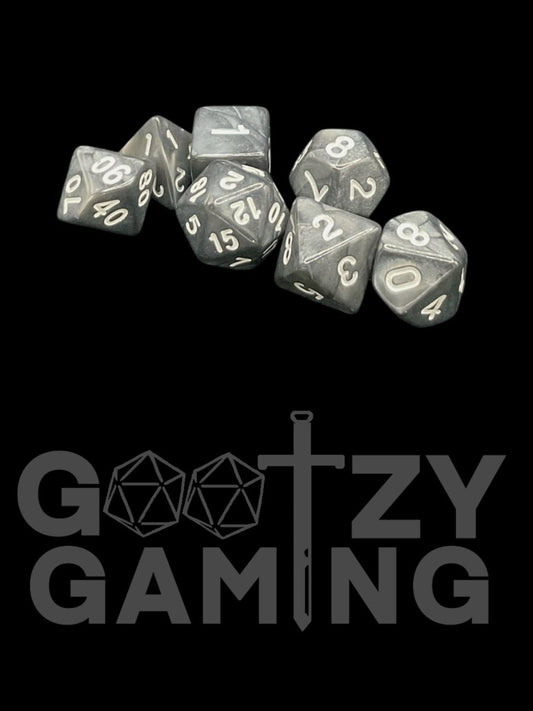 Gray Metallic Shimmer - Plastic Standard 7 Dice Set - D&D Dice - Gootzy Gaming