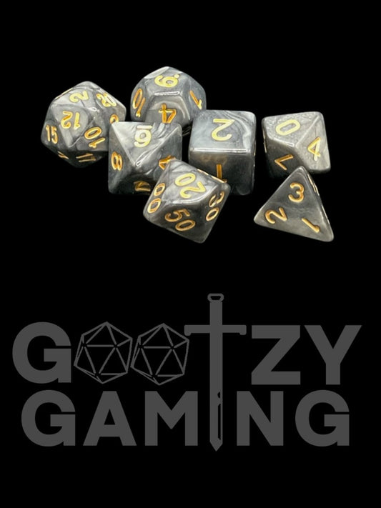 Gray Swirl - Plastic Standard 7 Dice Set - D&D Dice - Gootzy Gaming