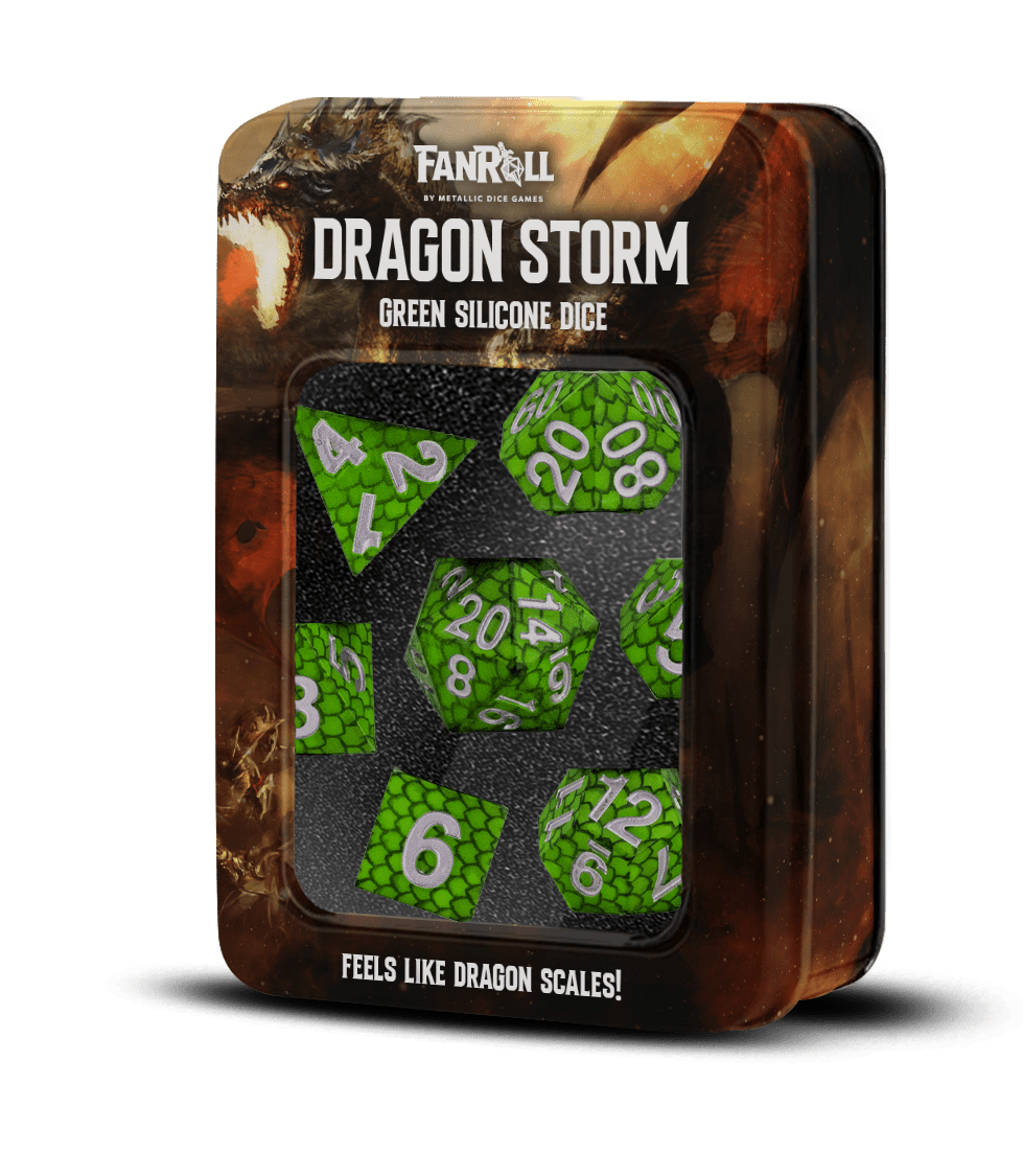 Green Dragon Scales - Dragon Storm Silicone Standard 7 Dice Set - D&D Dice - Gootzy Gaming