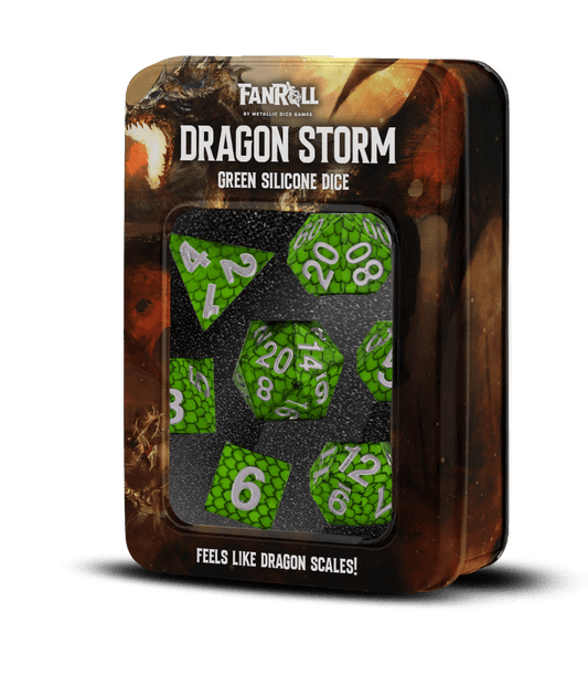 Green Dragon Scales - Dragon Storm Silicone Standard 7 Dice Set - D&D Dice - Gootzy Gaming