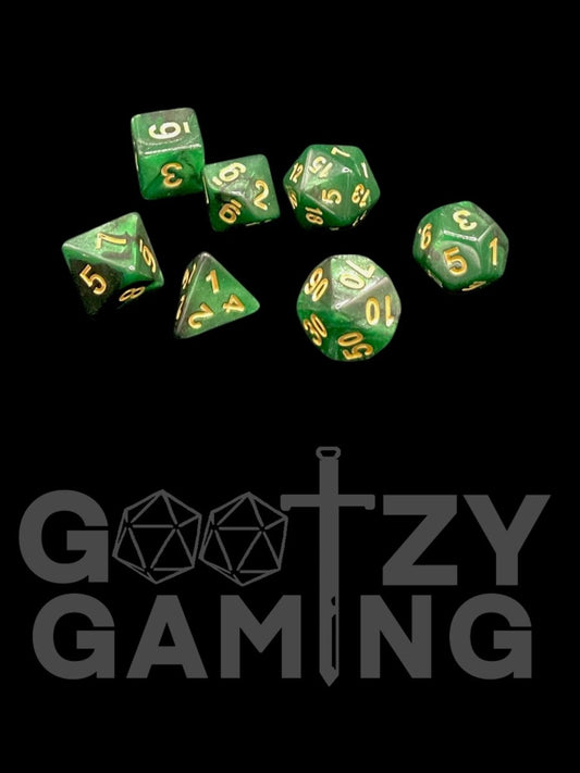 Green Galaxy - Plastic Standard 7 Dice Set - D&D Dice - Gootzy Gaming