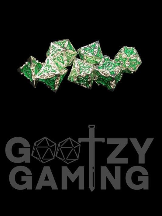 Green Machinations - Metal 7 Dice Set - D&D Dice - Gootzy Gaming