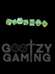 Green Watching Eye - Liquid Core 7 Dice Set - D&D Dice - Gootzy Gaming