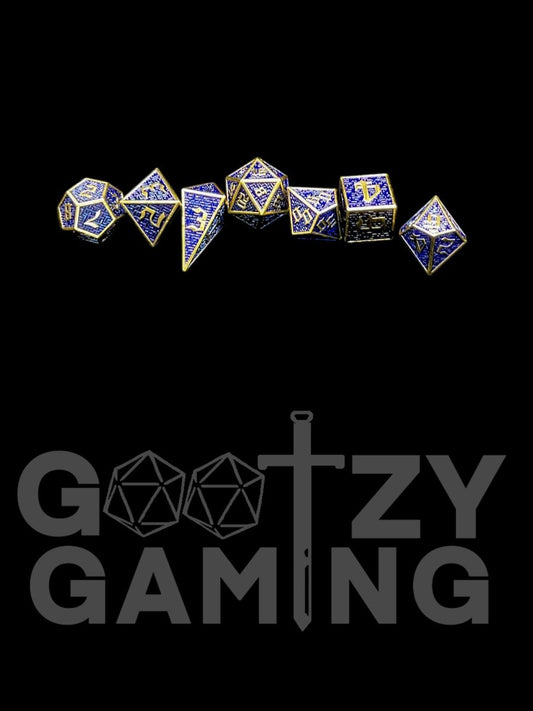 High Class Gilded Blue - Metal 7 Dice Set - D&D Dice - Gootzy Gaming