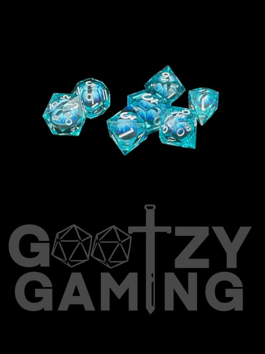 Ice Dragon Eye - Liquid Core 7 Dice Set - D&D Dice - Gootzy Gaming