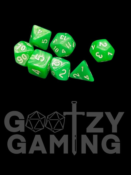 Leaf Green Swirl - Plastic Standard 7 Dice Set - D&D Dice - Gootzy Gaming