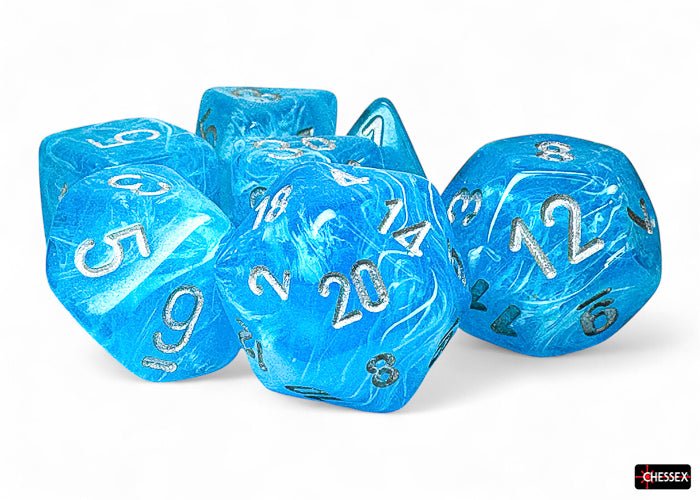 Luminary Sky/Silver - Luminary Mega - hedral 7 Die Set - D&D Dice - Gootzy Gaming