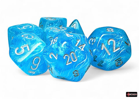Luminary Sky/Silver - Luminary Mega - hedral 7 Die Set - D&D Dice - Gootzy Gaming