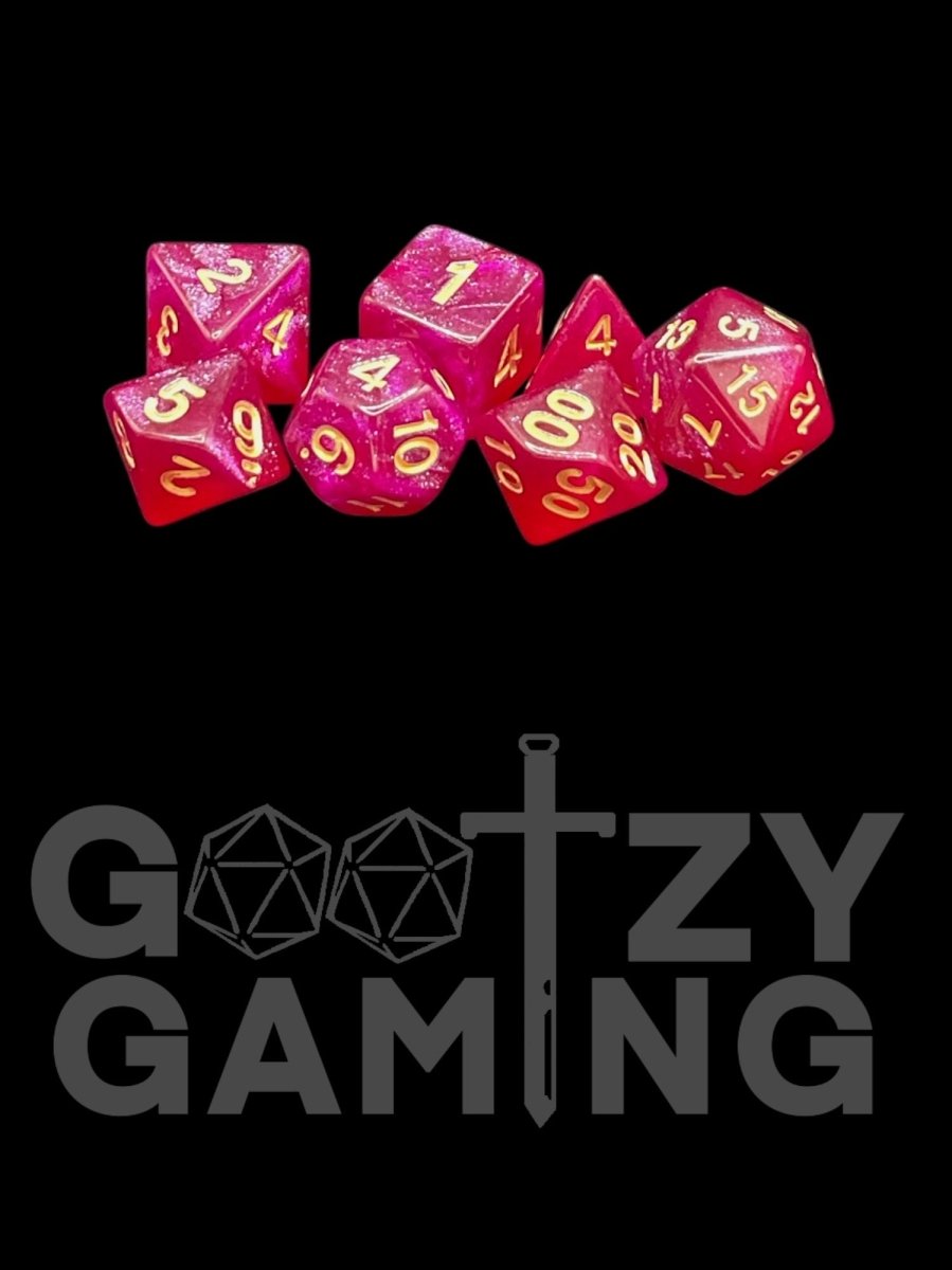 Magenta Sparkle - Plastic Standard 7 Dice Set - D&D Dice - Gootzy Gaming