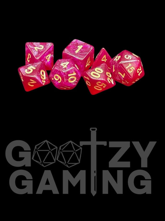 Magenta Sparkle - Plastic Standard 7 Dice Set - D&D Dice - Gootzy Gaming