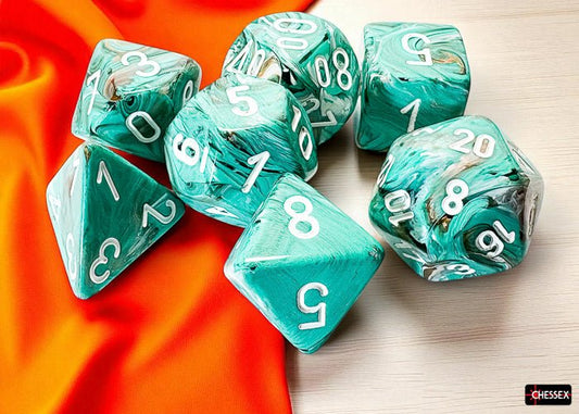 Marble Oxi - Copper/White - Mega - hedral 7 Die Set - D&D Dice - Gootzy Gaming