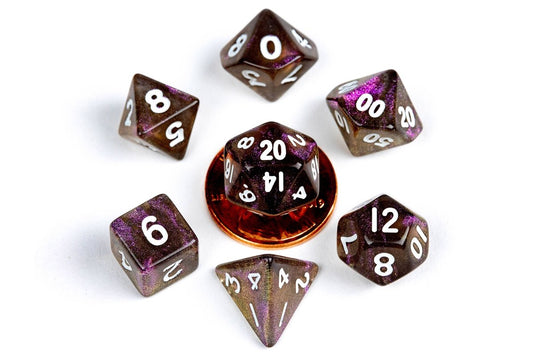 Mini Acrylic Dice - 10 mm 7 Dice Set - Stardust Supervolcano - Gootzy Gaming