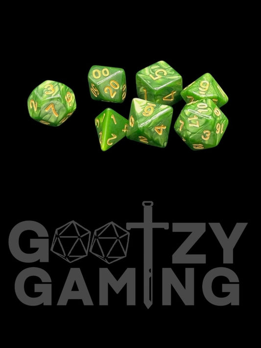 Mossy Swirl - Plastic Standard 7 Dice Set - D&D Dice - Gootzy Gaming