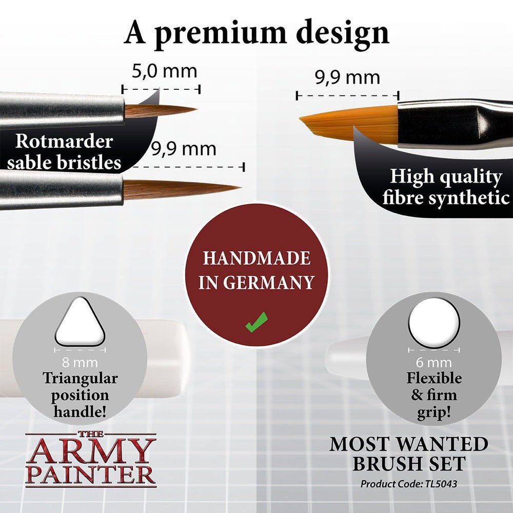 Most Wanted Brush Set - The Army Painter - Rothmarder Sable/Synthetic Miniatures Paint Brush - Gootzy Gaming