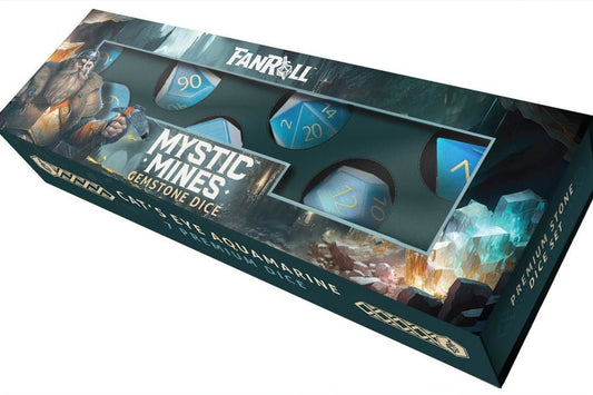 Mystic Mines Stone 16 mm Dice Set: Engraved Cat's Eye Aquamarine - Gootzy Gaming