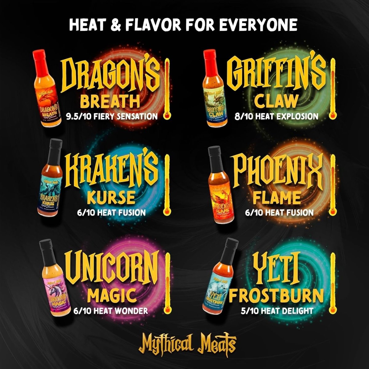 Mythical Meats: Hot Sauce Gift Set (6 Flavors) - Gootzy Gaming